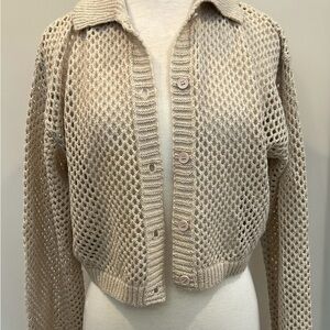 E768 Vestique Open-Knit Beige Cardigan Sz M